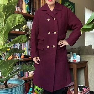 Vintage 50s Women's Double-Breasted Burgundy Coat